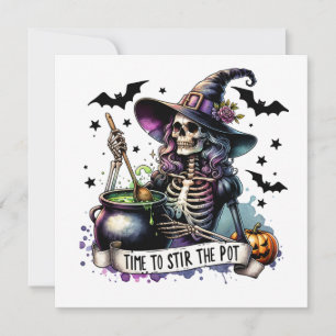 Zeit, den Topf umzurühren Skeleton Witch Einladung