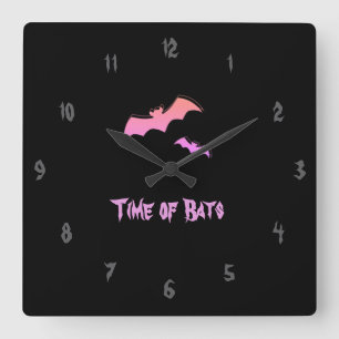 Zeit der Fledermäuse - Rosa und Lila Abstrakter Po Quadratische Wanduhr