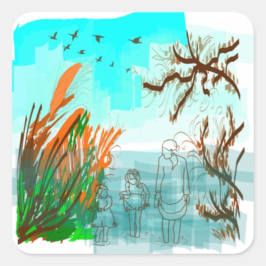 Zeit des Vergnügens mit zeitgenössischer Optik im  Quadratischer Aufkleber (Vorderseite)