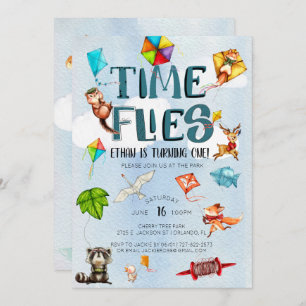 Zeit fliegt Drachen-Themed 1. Geburtstags-Party Einladung