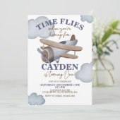 Zeit fliegt Flugzeug erste Einladung zum Geburtsta (Stehend Vorderseite)