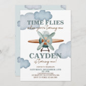 Zeit fliegt Flugzeug zum ersten Geburtstag Einladung (Vorne/Hinten)