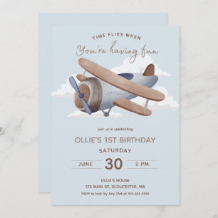 Zeit Fliegt Vintage Reise Erster Geburtstag Einladung