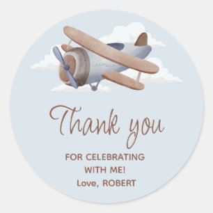 Zeit Fliegt Vintage Reisen Blue Flugzeug Runder Aufkleber