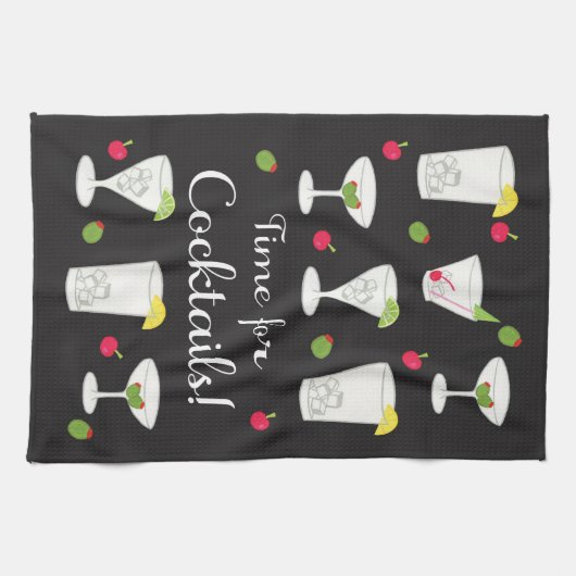 Zeit für Cocktails Classic Retro Drinks Schwarz Geschirrtuch (Horizontal)