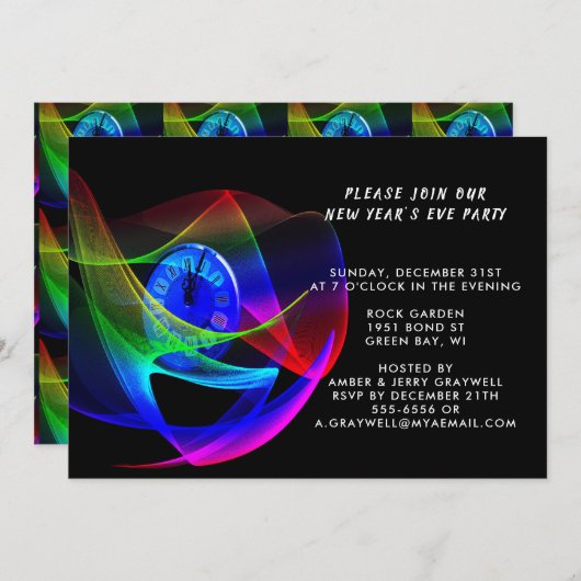 Zeit für ein Silvesterabend-Party, ZPR Einladung (Vorne/Hinten)