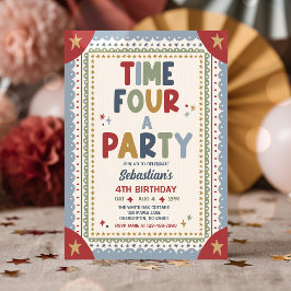 Zeit für eine lustige Jungenparty zum 4. Geburtsta Einladung