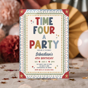 Zeit für eine Party Whimsical Boy 4. Geburtstagsfe Einladung