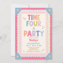 Zeit für eine Party Whimsical Mädchen 4. Geburtsta Einladung