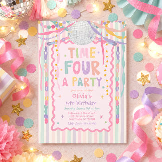 Zeit für eine Party Whimsical Mädchen 4. Geburtsta Einladung