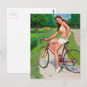 Zeit für einen Ausflug - Retro Button-Up Girl Postkarte (Vorne/Hinten)