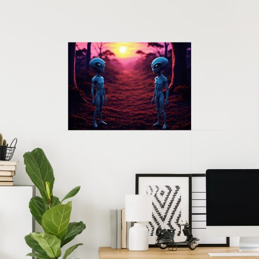 Zeit für Freunde KI Alien Kunst Poster (Heimbüro)