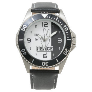 Zeit für Frieden – Schwarz-Weiß-Hand-Design Armbanduhr