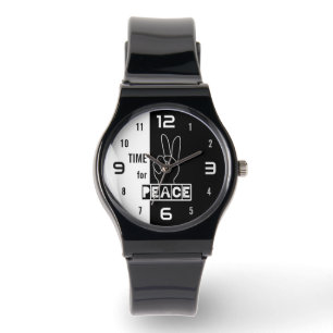 Zeit für Frieden – Schwarz-Weiß-Hand-Design Armbanduhr