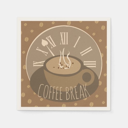 Zeit für Kaffeepause Uhr und Bohnen Serviette (Vorderseite)