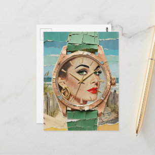 Zeit für Mode Surreal Lady Collage Postkarte