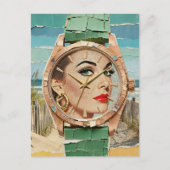 Zeit für Mode Surreal Lady Collage Postkarte (Vorderseite)