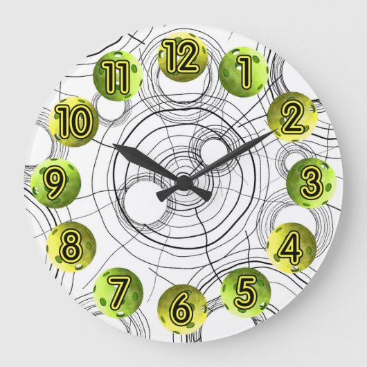 Zeit für Pickleball Lime Green Clock Große Wanduhr (Vorderseite)