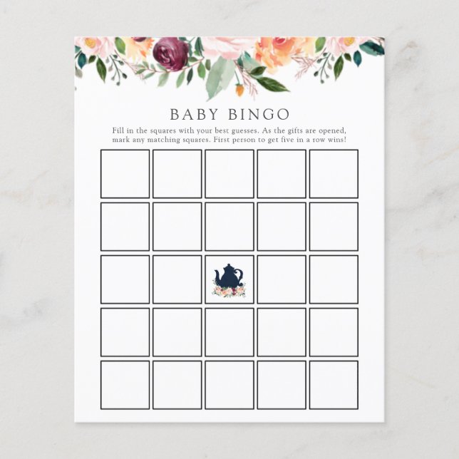 Zeit für Tea Baby Bingo Game Card (Vorderseite)