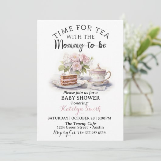 Zeit für Tea Baby Dusche Blumentee Einladung (Stehend Vorderseite)