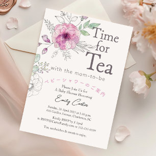Zeit für Tea Baby Shower Rose Floral Whimsical Einladung