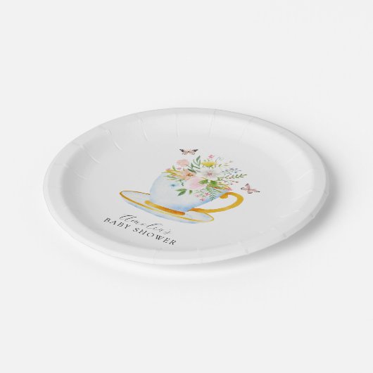 Zeit für Tea Baby Shower Whimsical Wildblume Pappteller (Schrägansicht)