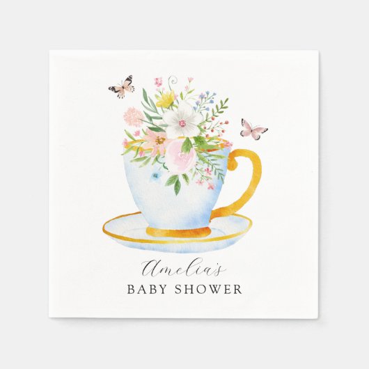 Zeit für Tea Baby Shower Whimsical Wildblume Serviette (Vorderseite)