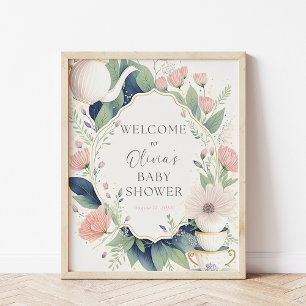 Zeit für Tea Baby Shower Wildblume Willkommen Poster