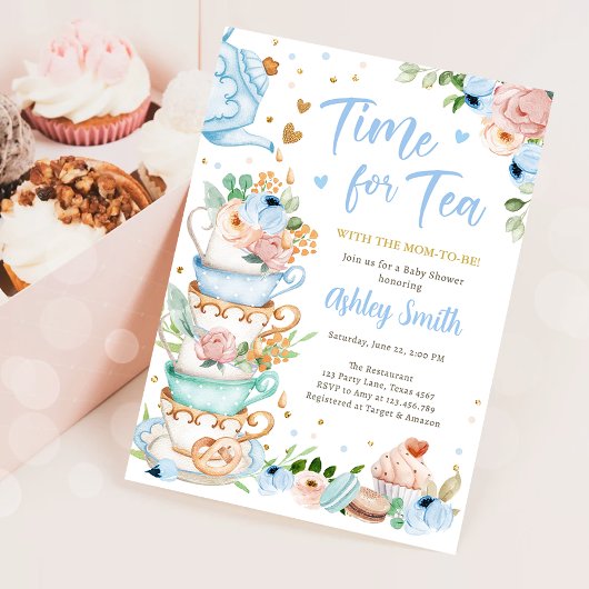 Zeit für Tea Brewing Tee Party Blue Baby Dusche Einladung