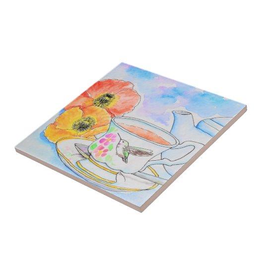 Zeit für Tea Watercolor-Malerei Fliese (Seite)