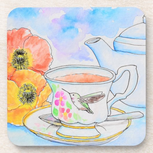 Zeit für Tea Watercolor-Malerei Getränkeuntersetzer (Vorderseite)