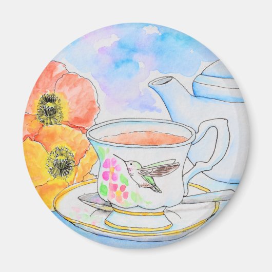 Zeit für Tea Watercolor-Malerei Magnet (Vorne)