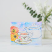 Zeit für Tea Watercolor-Malerei Postkarte (Stehend Vorderseite)