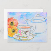 Zeit für Tea Watercolor-Malerei Postkarte (Vorne/Hinten)