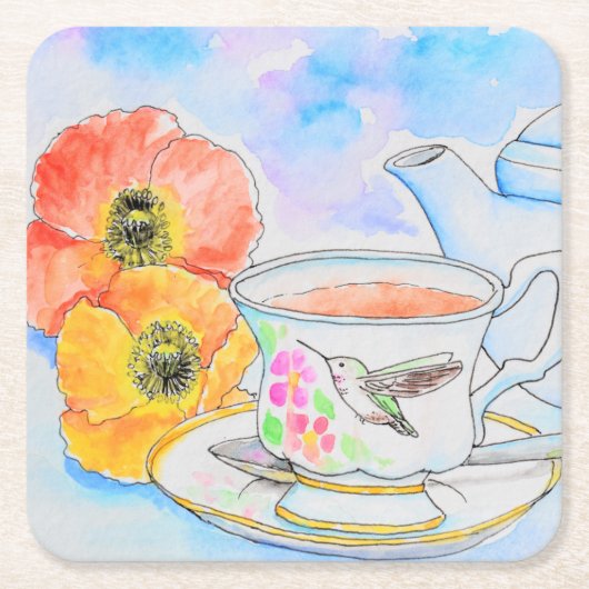 Zeit für Tea Watercolor-Malerei Rechteckiger Pappuntersetzer (Vorderseite)