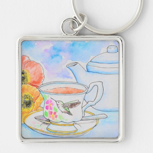 Zeit für Tea Watercolor-Malerei Schlüsselanhänger (Vorne)
