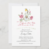 Zeit für Tee-Baby-Dusche Teacup Bird Rose Bloral Einladung (Vorderseite)