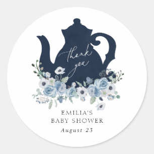 Zeit für Tee Blau Baby Shower Dankeschön-Geschenka Runder Aufkleber