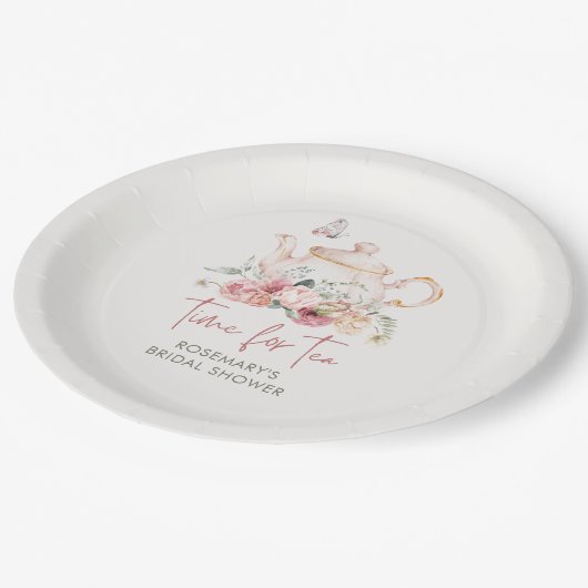 Zeit für Tee-Boho Blumenkohl-Teapot-Brautparty Pappteller (Schrägansicht)