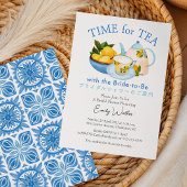 Zeit für Tee Brautparty Blue Lemon Wasserfarbe Einladung