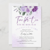 Zeit für Tee Brautparty Lila Blumengestein Einladung (Vorderseite)