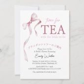 Zeit für Tee Brautparty Rosa Bow Wasserfarbe Einladung (Vorderseite)