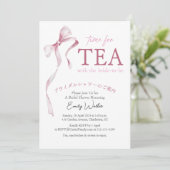 Zeit für Tee Brautparty Rosa Bow Wasserfarbe Einladung (Stehend Vorderseite)