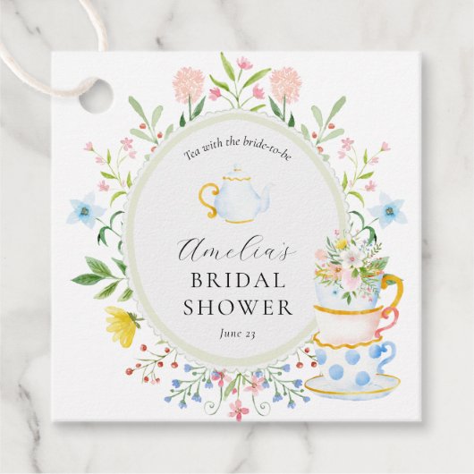 Zeit für Tee Brautparty Whimsical Wildblume Geschenkanhänger (Vorderseite)