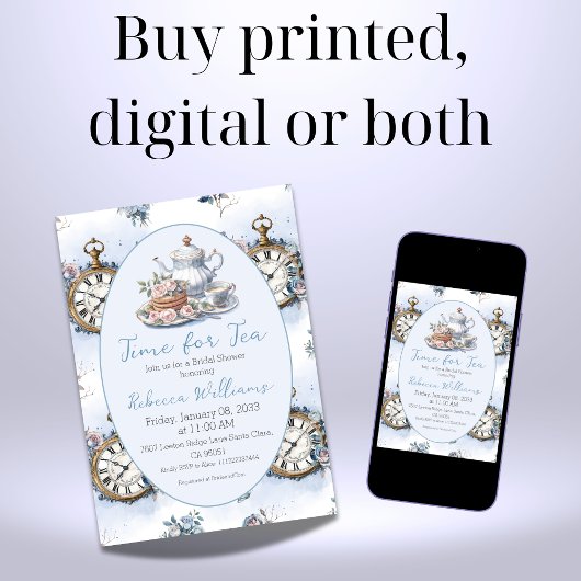 Zeit für Tee Brunch Blue Floral Brautparty Einladung