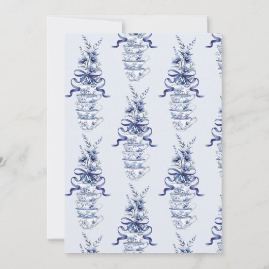 Zeit für Tee Chinoiserie Blue Bow Brautparty Einladung (Rückseite)