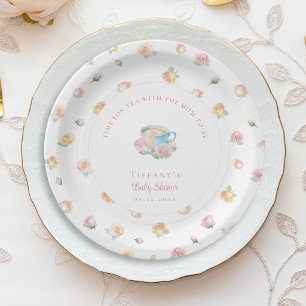 Zeit für Tee Elegante Florale Teeparty-Baby-Party Pappteller