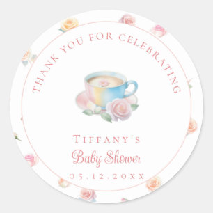 Zeit für Tee Elegante Florale Teeparty-Baby-Party Runder Aufkleber