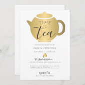 Zeit für Tee Elegantes Minimalistisches Gold Braut Einladung (Vorne/Hinten)