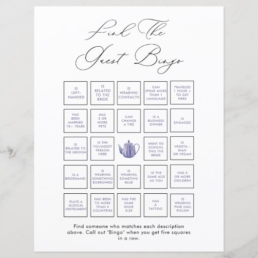 Zeit für Tee finden Sie das Bingo Game (Vorderseite)